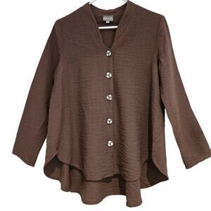 NICHE Nilgun Derman Lagenlook Brown Long Sleeve Swing Button-up Jacket - Sz S